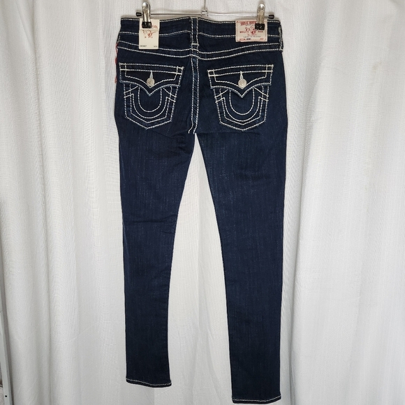 NWT True Religion Skinny Flap Naturaline Big T Dark Wash Jeans Size 28 - Picture 3 of 10